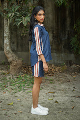Ivory Lattice Shorts - Navy