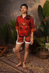 Crimson Leopard Hemp Printed Shorts Co-ord Set