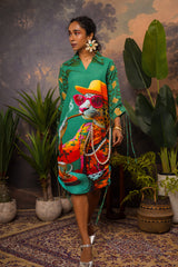 Emerald Leopard Hemp Printed Shirt Dress