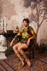 Crocodile Crown Hemp Printed Shorts Co-ord Set