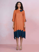 Tide Crest Dress – Brick Brown & Navy Blue